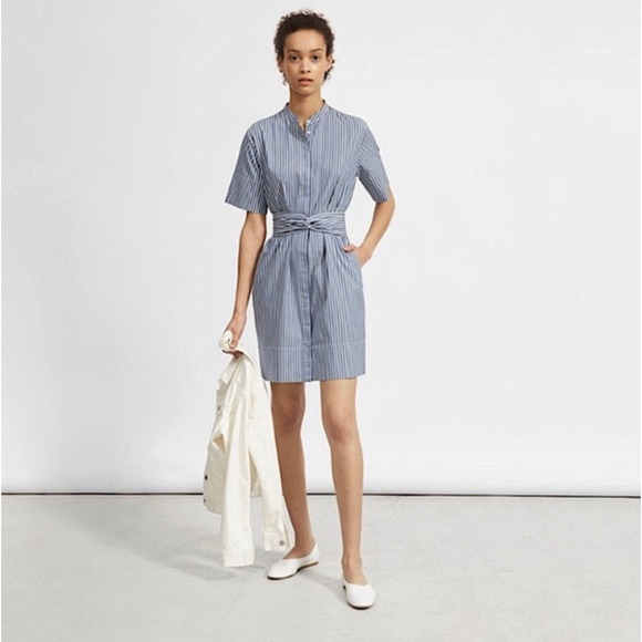Everlane Dresses & Skirts - Everlane The Collarless Belted Shirt Dress Women Size 0 Short Sleeve Cotton New